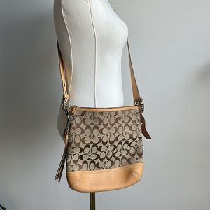 Vintage Coach 9362 Slim Crossbody Shoulder Bag Leather Signature‎ Canvas Tassel